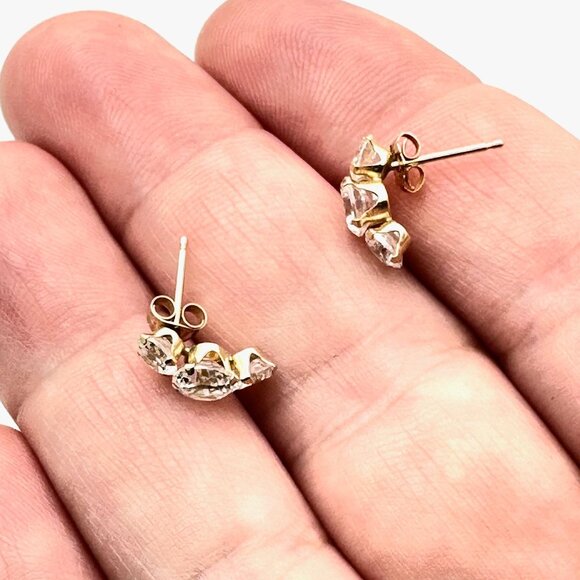 14K Yellow Gold Womens Earrings Cubic Zirconia Studs Pierced - Picture 2 of 3